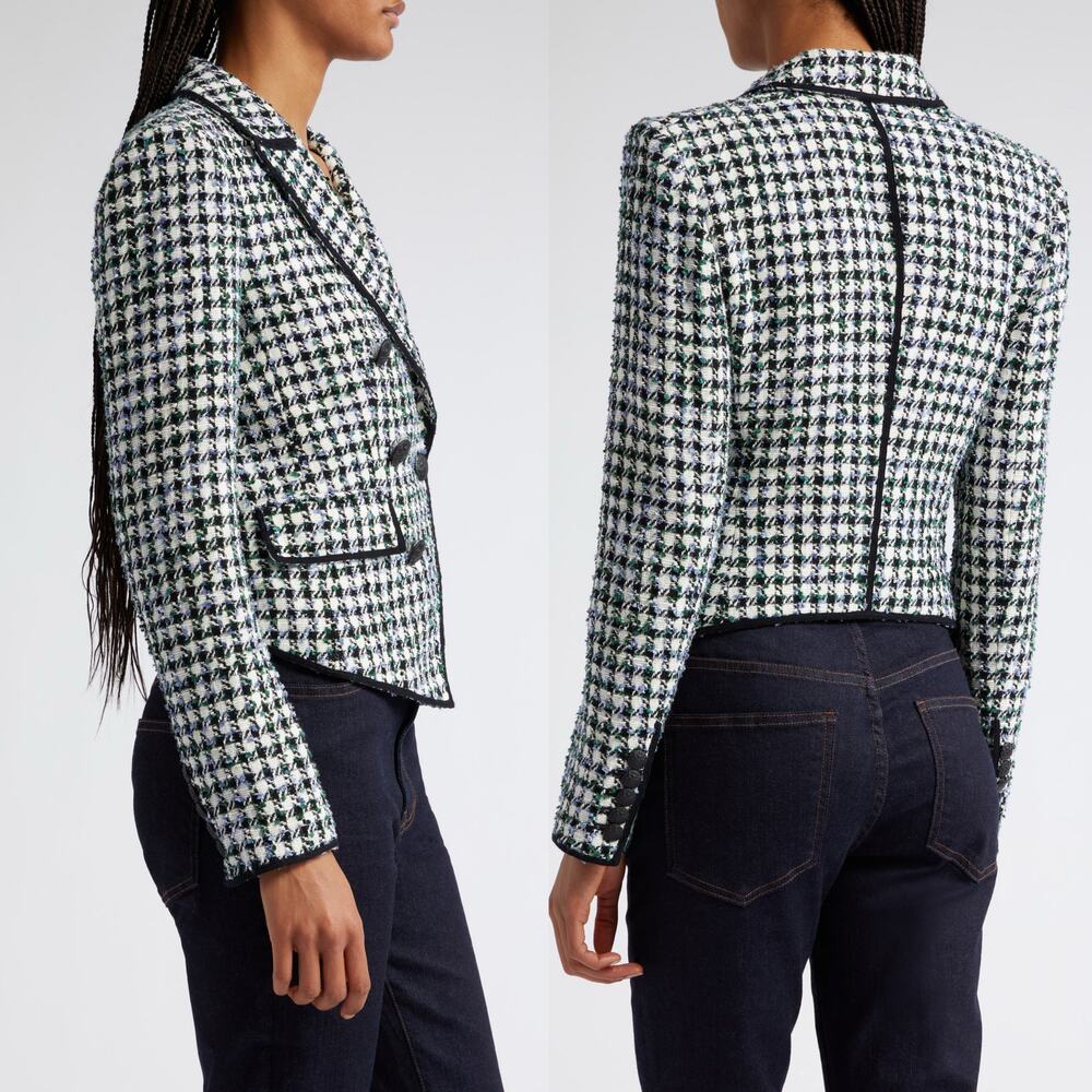 Veronica Beard Diego Dickey Jacket Black White Classic Plaid Tweed Blazer Size 8 - Picture 12 of 14